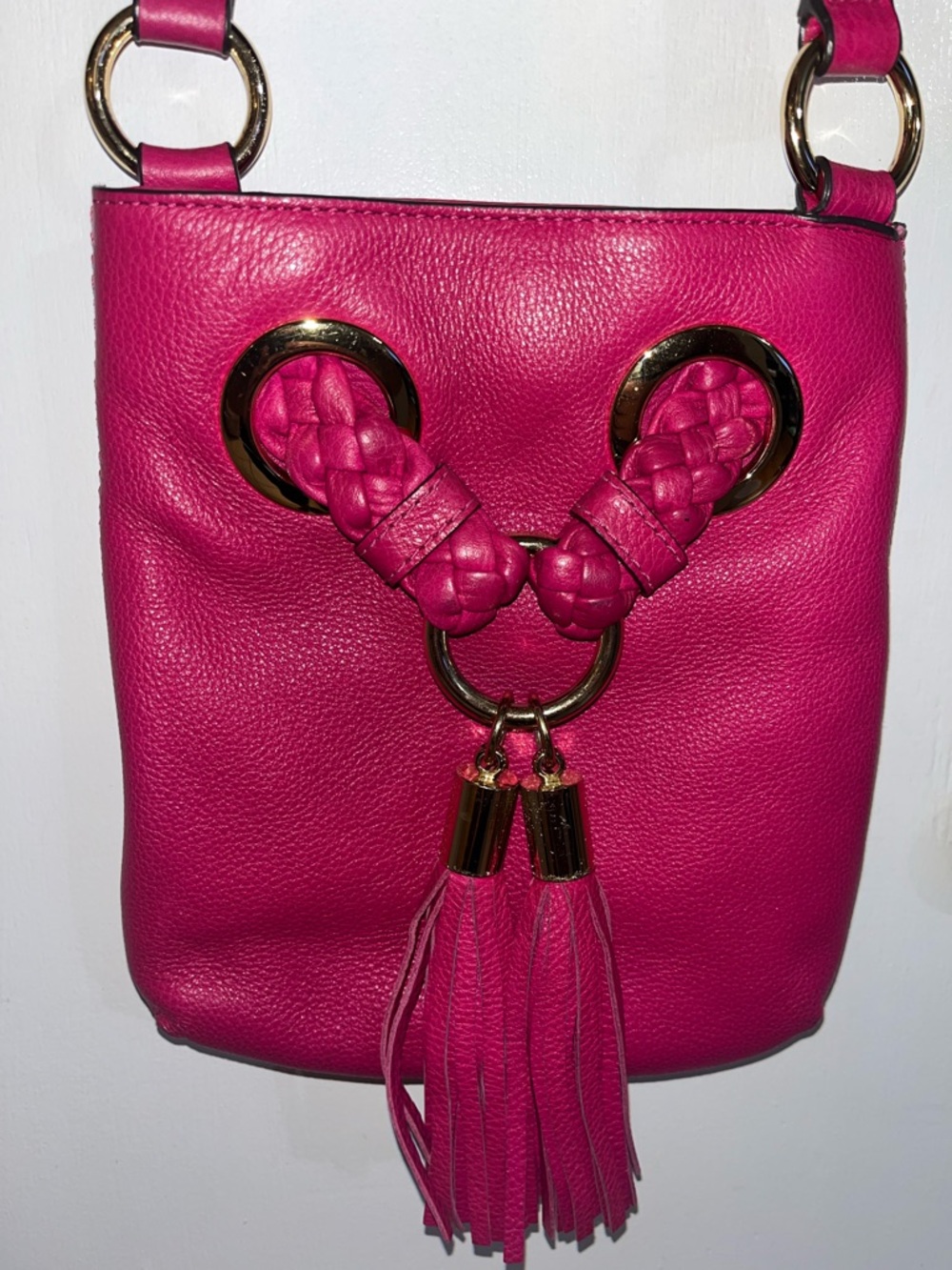 Michael Kors Women's Hot Pink Leather Tassel Shoulder Bag